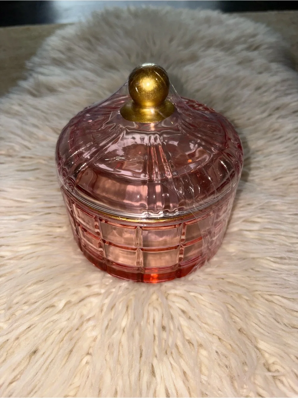 Target Pink & Gold Glass Trinket Box Vanity Bathroom Kitchen Candy Dish Storage